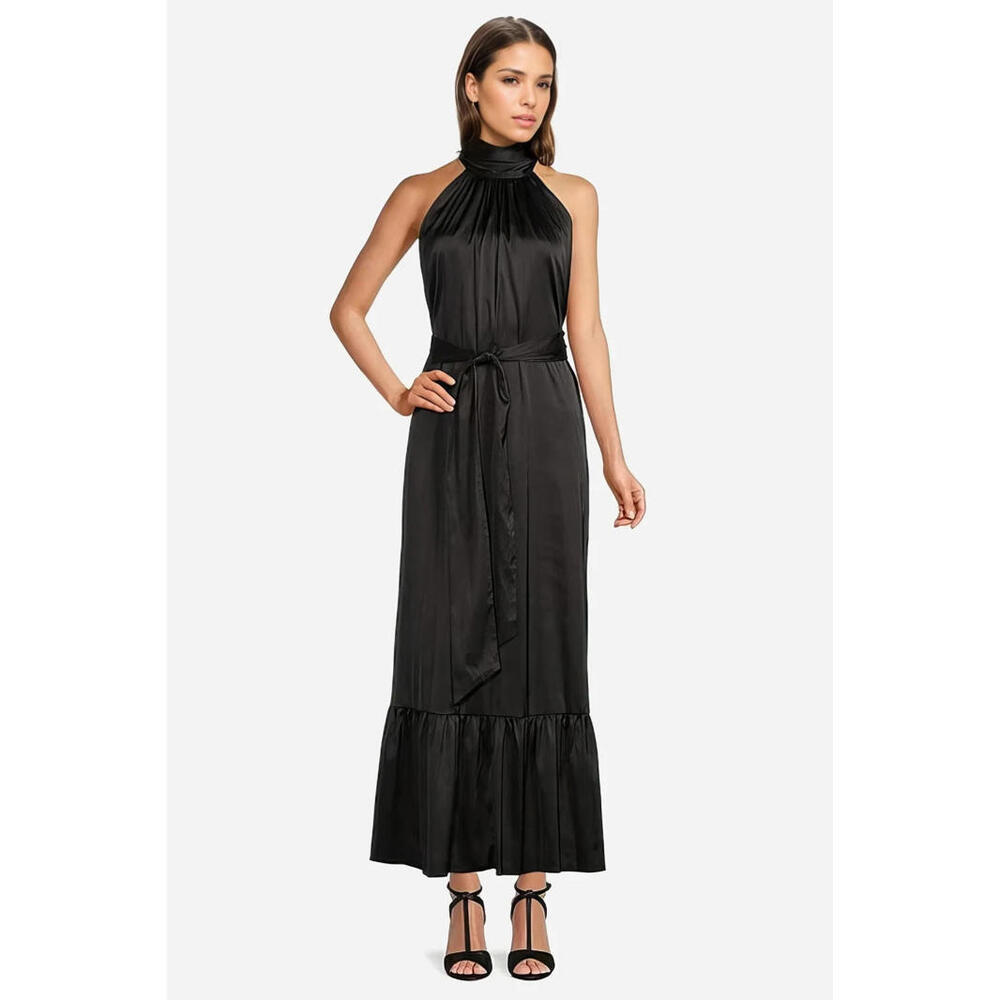 ONE33 SOCIAL BADGLEY Sherry Black Satin Maxi Dress sz 2 Day-Dinner  $430